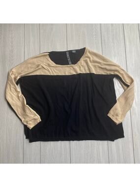 Payton Women's Black & Tan Angora Cashmere Blend Sweater Size Medium